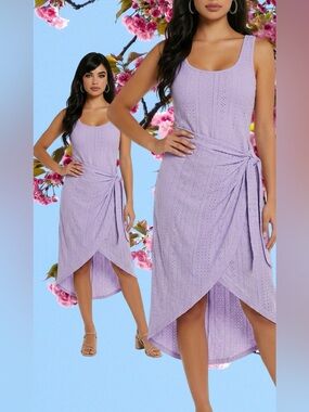 🛍️ CHICME Lavender Eyelet Lace Sleeveless Side-Tie Wrap Tank Dress Size MED - LG